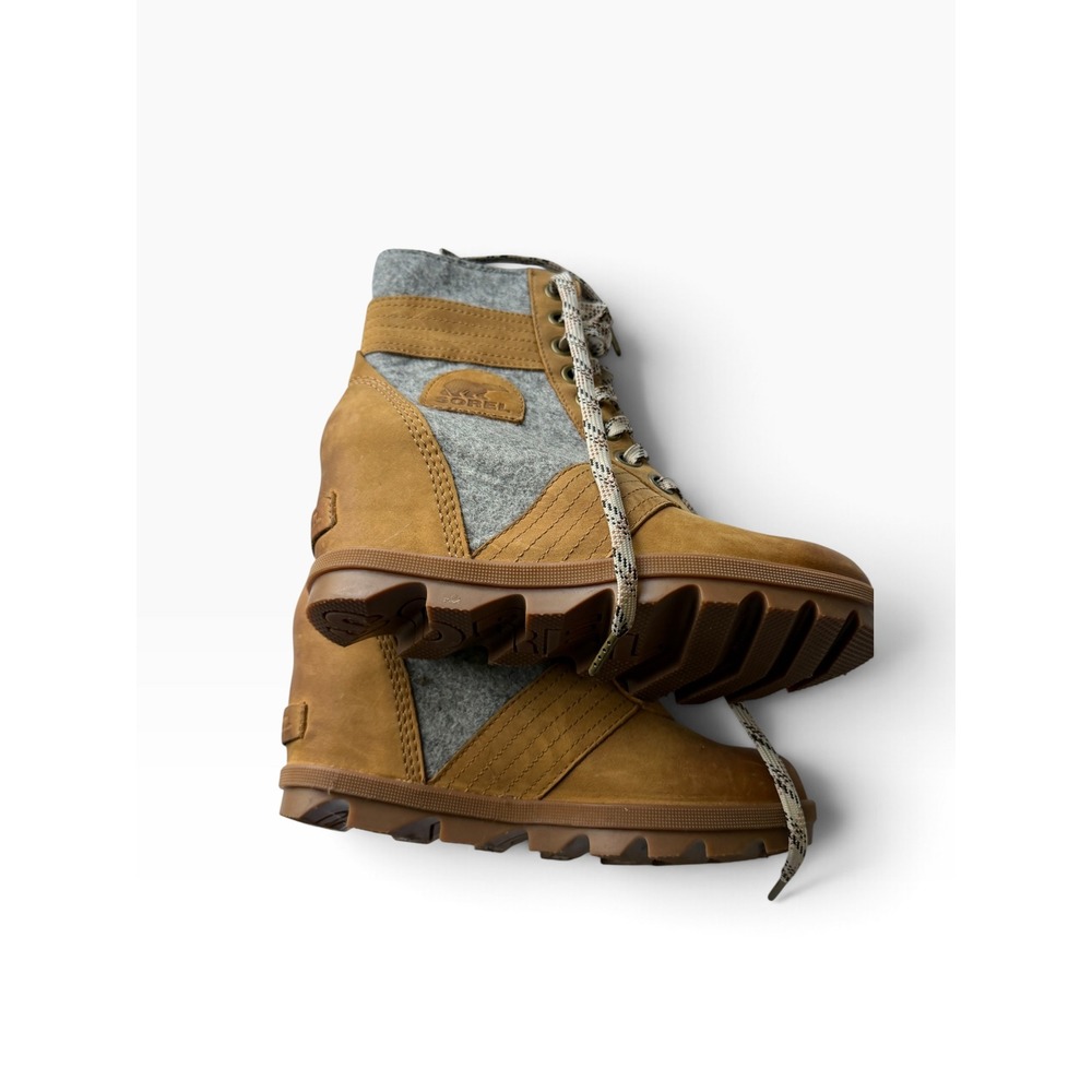 Sorel Joan of Arctic Tan Leather Boots Distressed Earthy Rustic Boho Womens 6.5